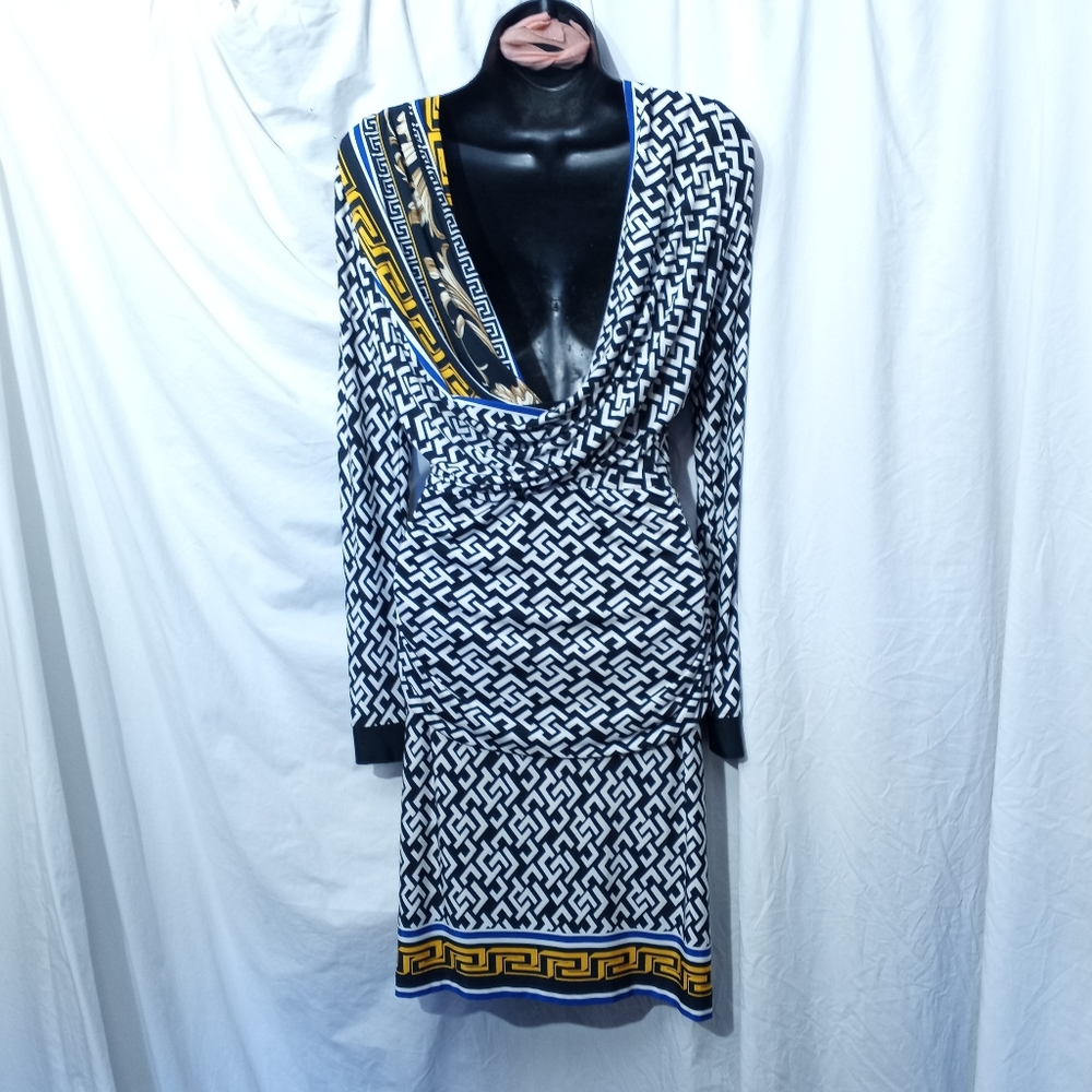 JOSEPH RIBKOFF Geometric Print Dress w/Low Back